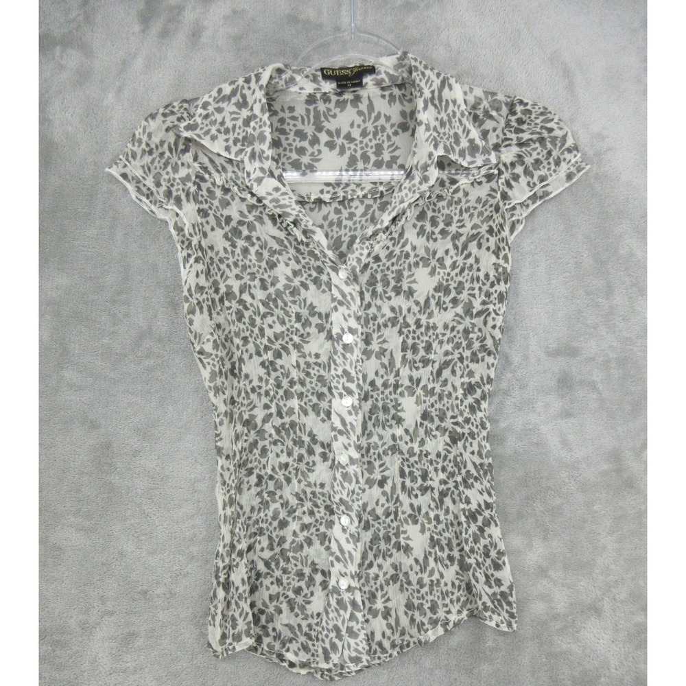 VTG Guess Jeans Top Womens Size XS Sheer 90s Button Front Y2K Silk Floral Fairy